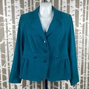 Notations Teal Microsuede Peplum Hem Blazer sz M